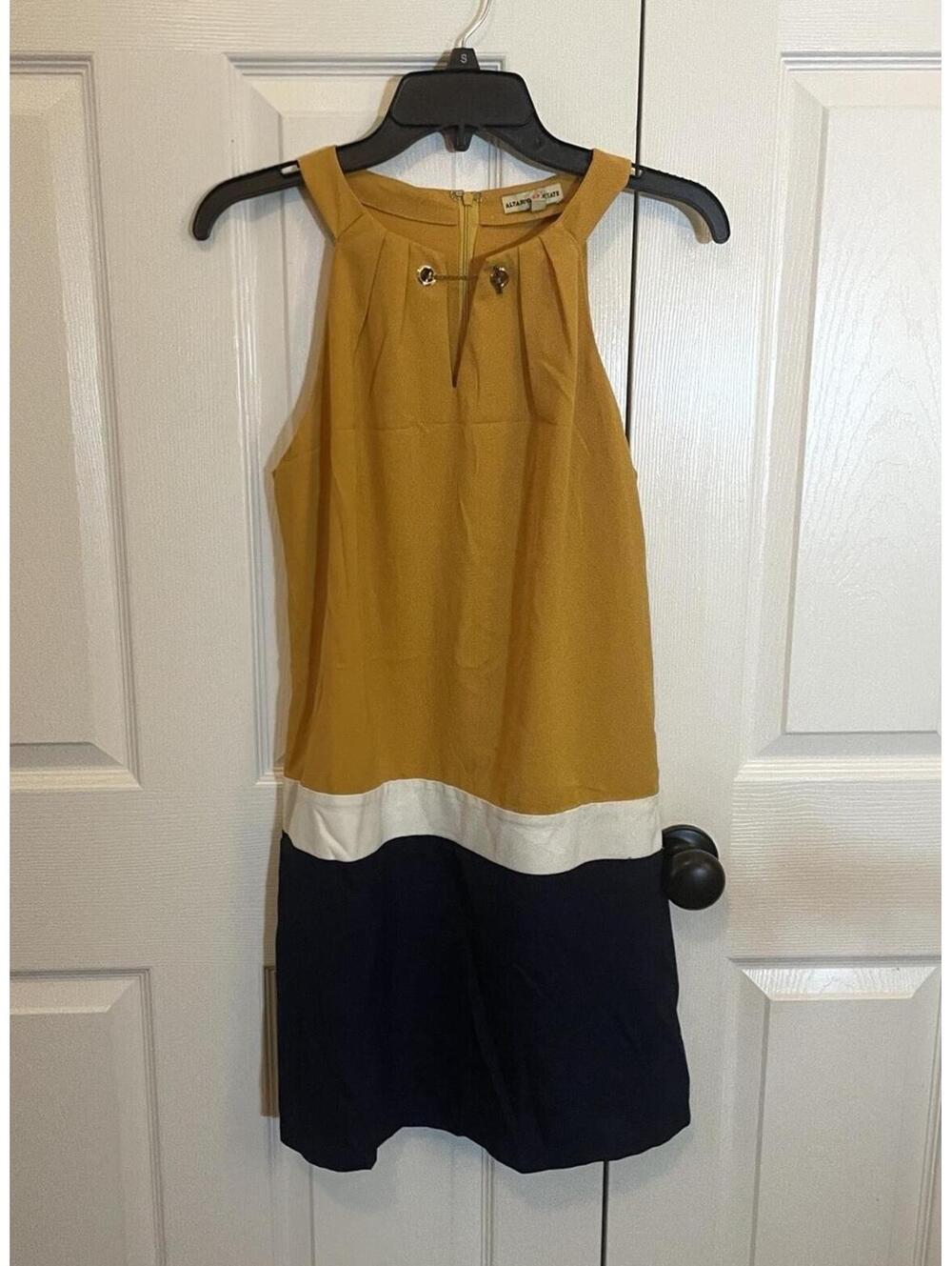 Altar'd State Mustard, White & Navy Colorblock Dress
